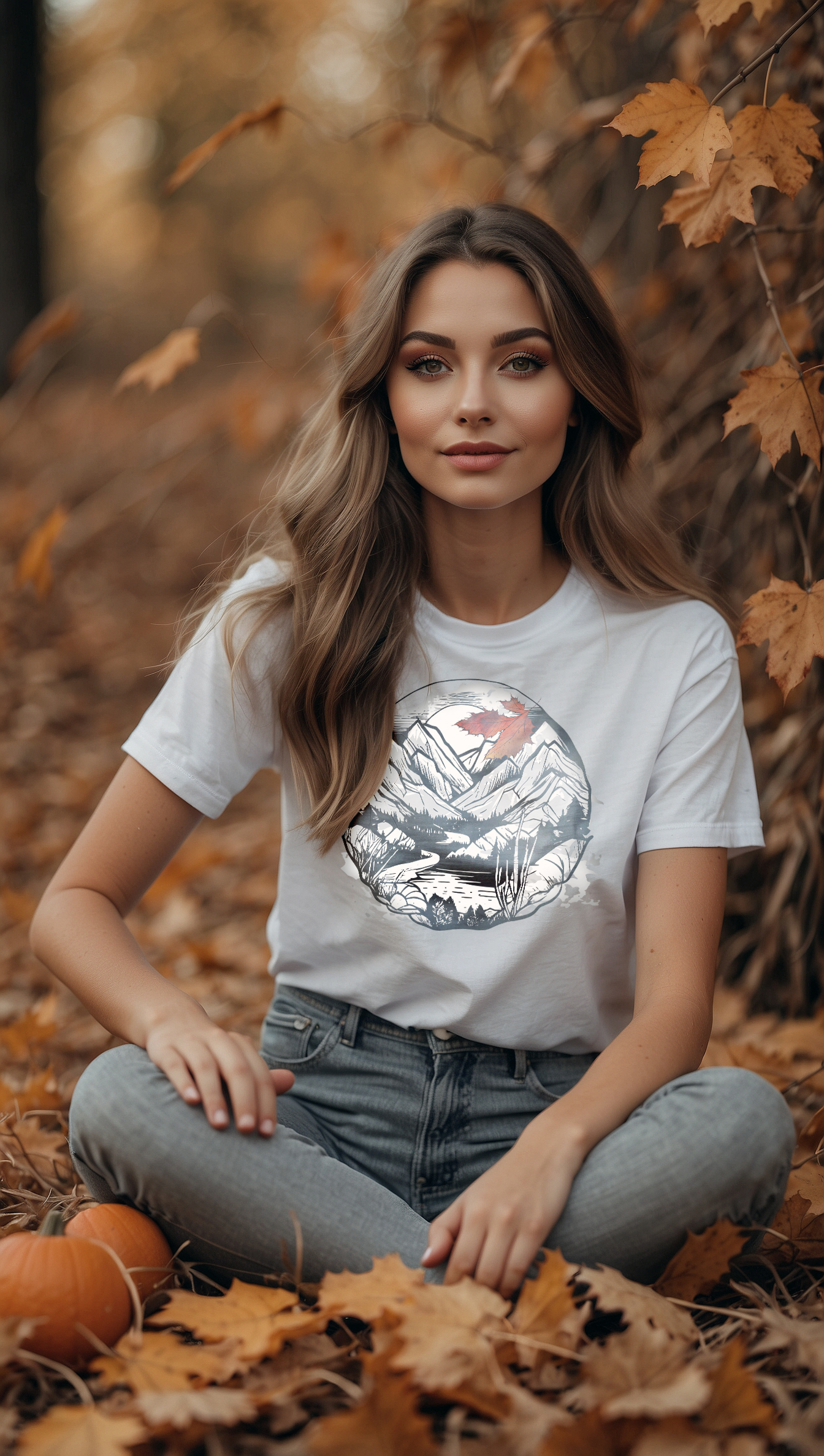 Футболка с принтом Осень в горах - купить в Москве One Red Fox